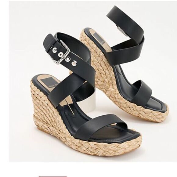 NIB Dolce Vita Women’s Aldona Black Leather Espadrille Wedge Buckle Strap - 7.5 - Picture 1 of 10